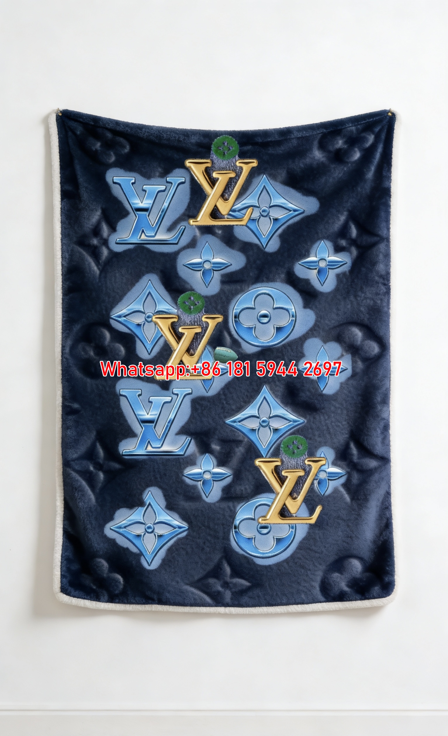 Blue Chrome LV Blanket Gold Monogram Throw IMG_3598